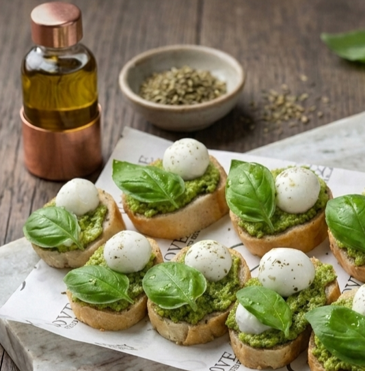 Brochetta Cheese & Green Olives - بروشيتا الجبن بالزيتون الأخضر